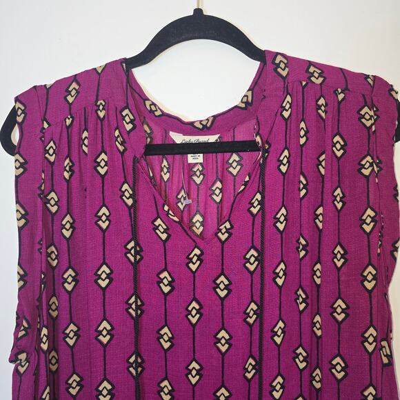 Lucky Brand 3X Tunic Top Boho Geometric Purple Sleeveless Blouse Tassel Peasant - Picture 2 of 7